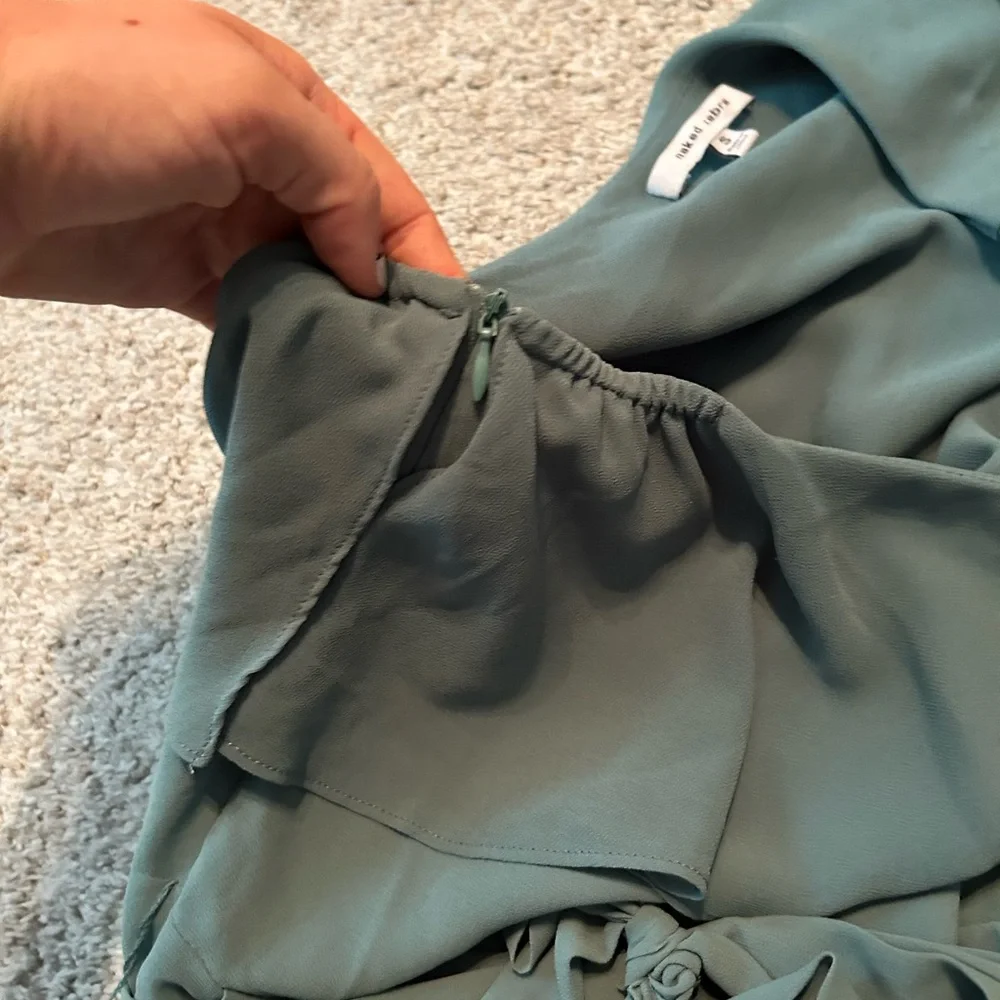 Naked Zebra One Shoulder Ruffle Romper Teal Green Belted‎ Dressy Size S